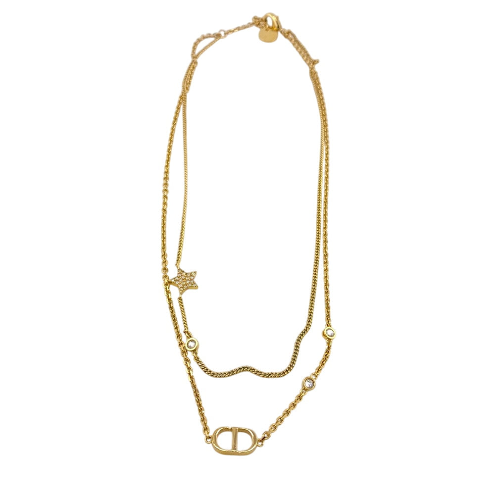 Dior Necklace Metal, Crystal gold double Star Petit CD Petit CD Women Used Authentic