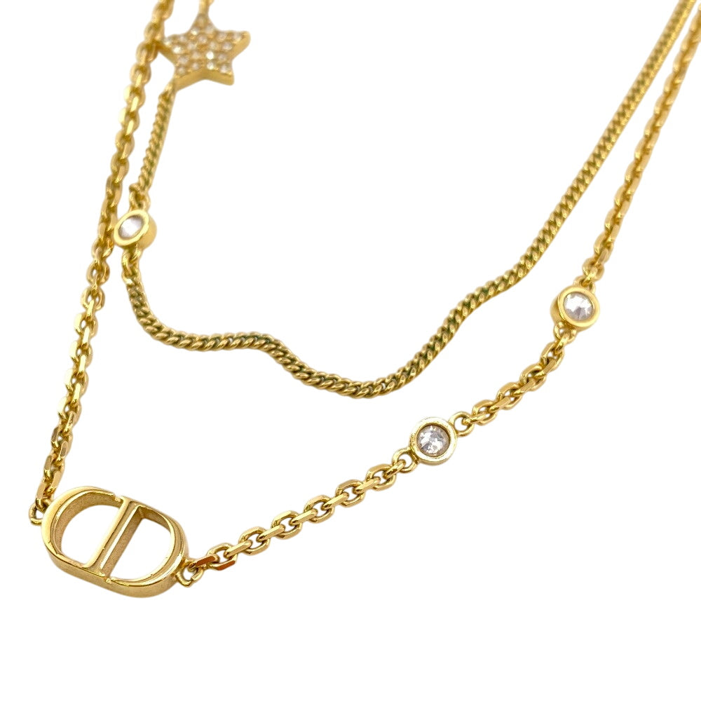 Dior Necklace Metal, Crystal gold double Star Petit CD Petit CD Women Used Authentic