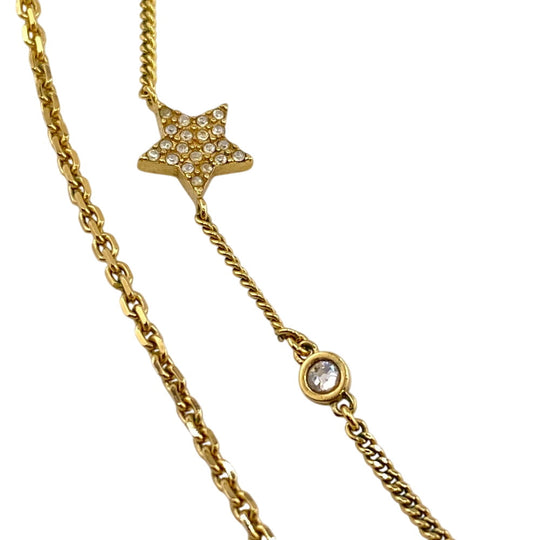 Dior Necklace Metal, Crystal gold double Star Petit CD Petit CD Women Used Authentic