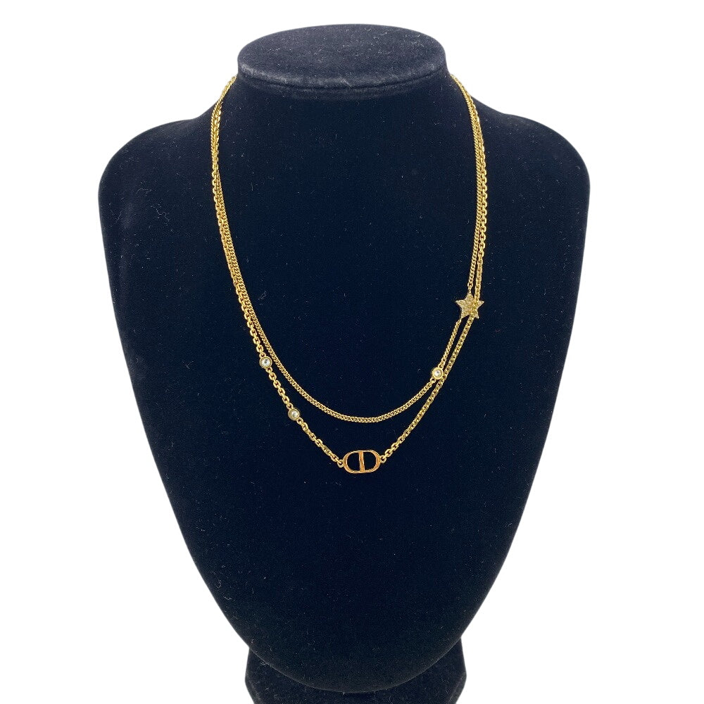 Dior Necklace Metal, Crystal gold double Star Petit CD Petit CD Women Used Authentic