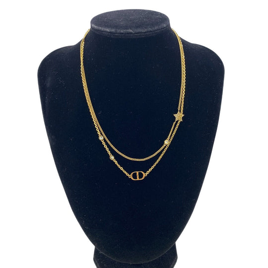 Dior Necklace Metal, Crystal gold double Star Petit CD Petit CD Women Used Authentic
