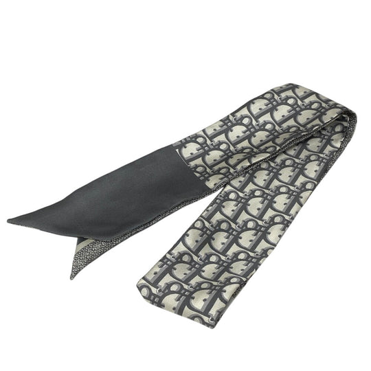 Dior scarf silk gray Oblique Mitza Women Used Authentic