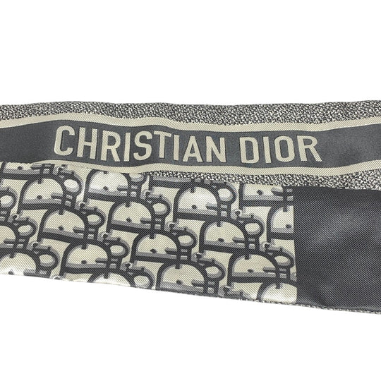 Dior scarf silk gray Oblique Mitza Women Used Authentic