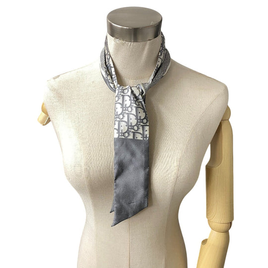 Dior scarf silk gray Oblique Mitza Women Used Authentic
