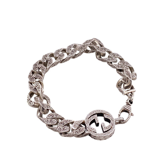 GUCCI bracelet Silver925 Silver Arabesque Interlocking G mens Used Authentic