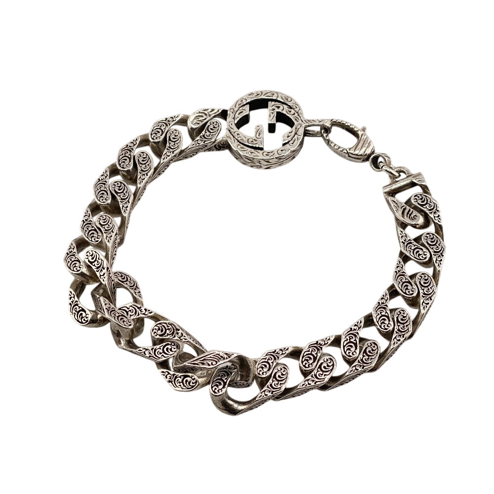 GUCCI bracelet Silver925 Silver Arabesque Interlocking G mens Used Authentic