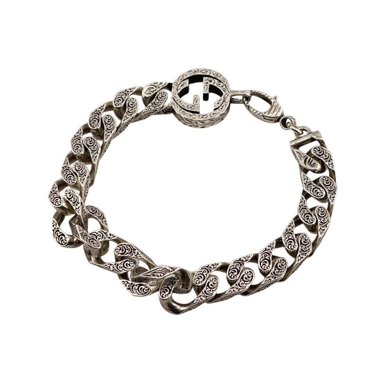 GUCCI bracelet Silver925 Silver Arabesque Interlocking G mens Used Authentic