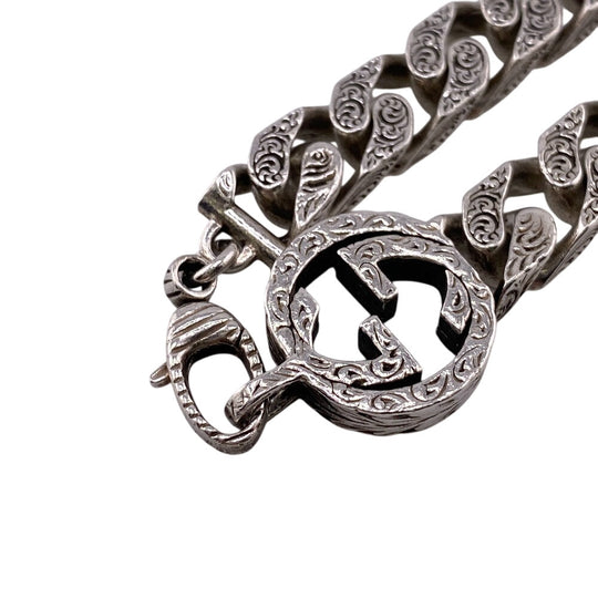 GUCCI bracelet Silver925 Silver Arabesque Interlocking G mens Used Authentic