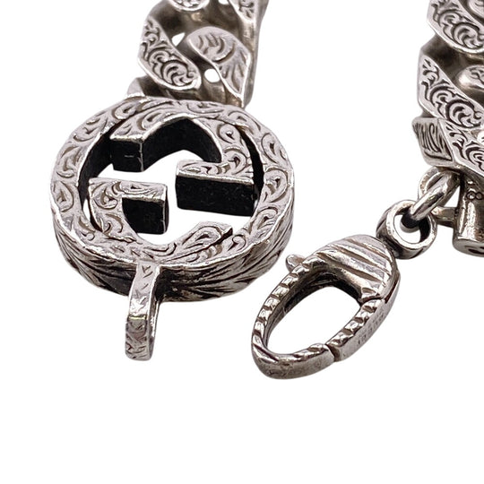 GUCCI bracelet Silver925 Silver Arabesque Interlocking G mens Used Authentic