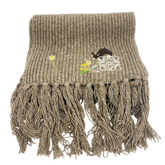 LOEWE Scarf Rayon, Wool beige Anagram Embroidery Suna Fujita collaboration fringe(Unisex) Used Authentic
