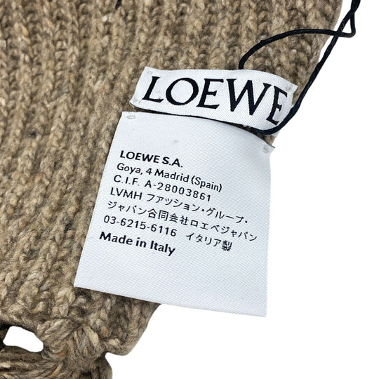 LOEWE Scarf Rayon, Wool beige Anagram Embroidery Suna Fujita collaboration fringe(Unisex) Used Authentic