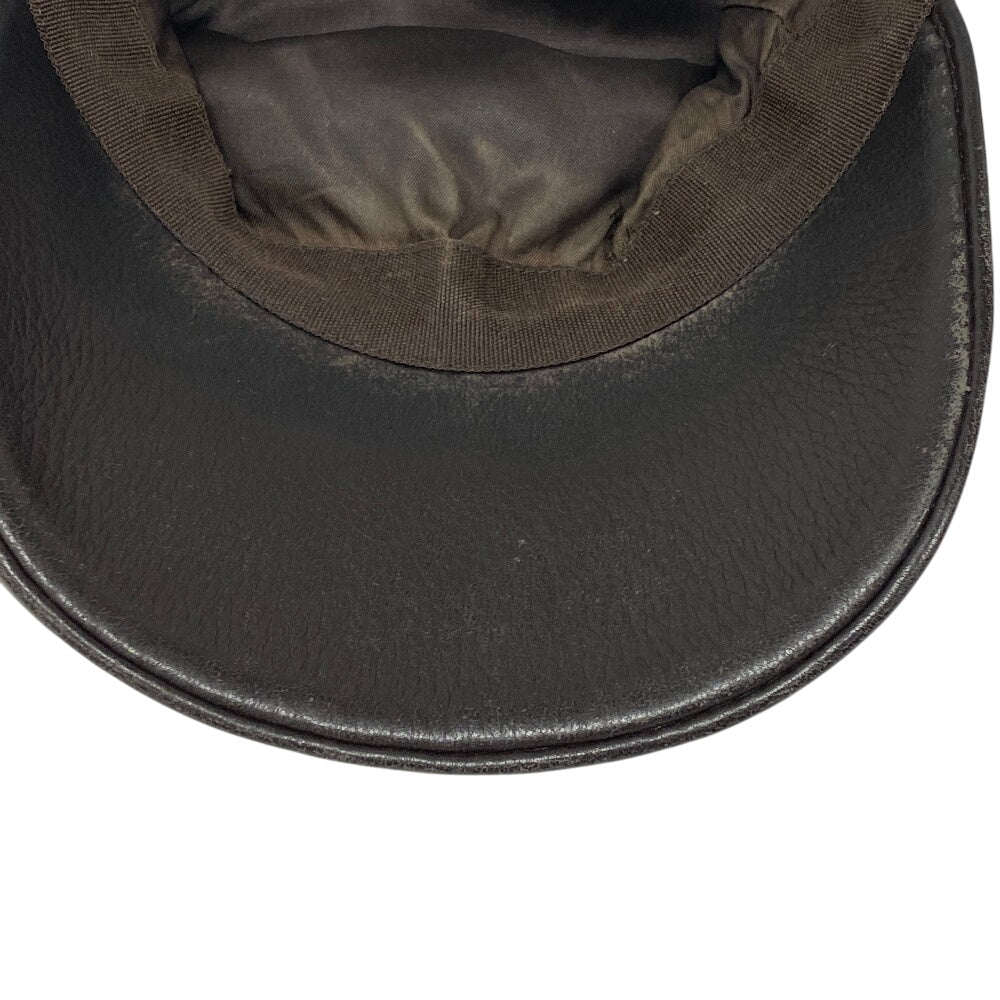 HERMES cap Calfskin Brown Logo embroidery mens Used Authentic