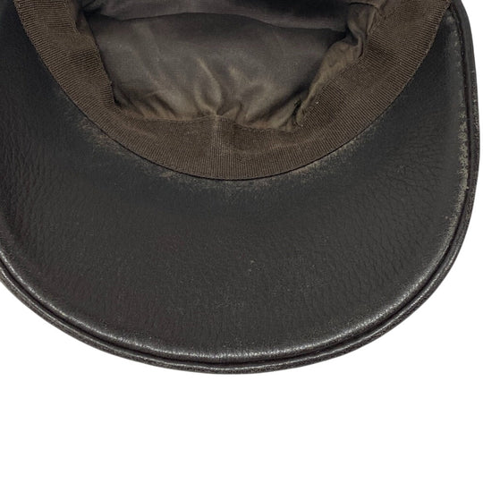 HERMES cap Calfskin Brown Logo embroidery mens Used Authentic