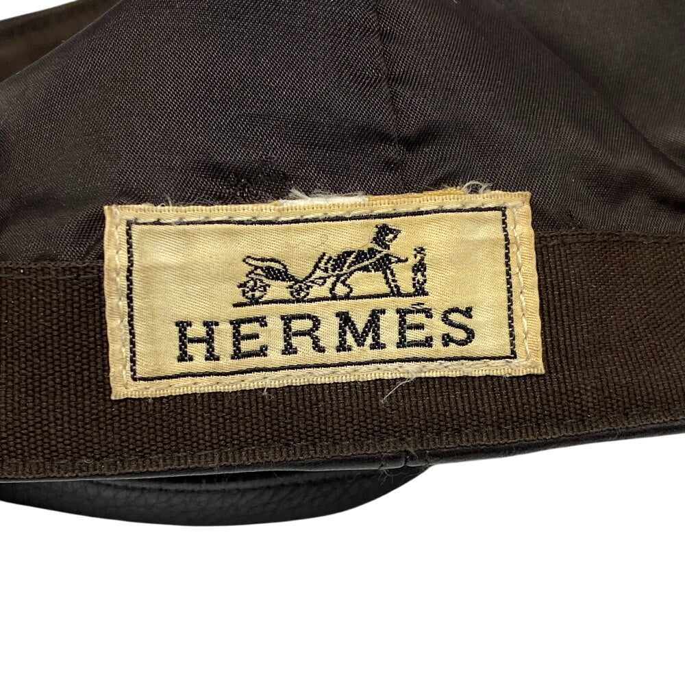 HERMES cap Calfskin Brown Logo embroidery mens Used Authentic