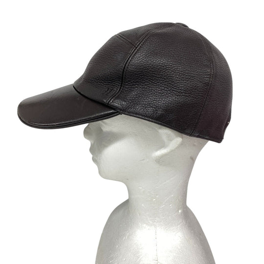 HERMES cap Calfskin Brown Logo embroidery mens Used Authentic
