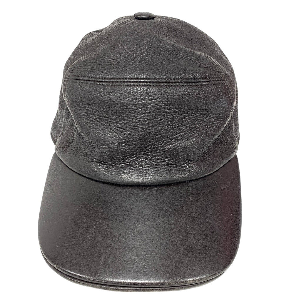 HERMES cap Calfskin Brown Logo embroidery mens Used Authentic