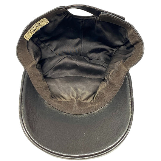 HERMES cap Calfskin Brown Logo embroidery mens Used Authentic