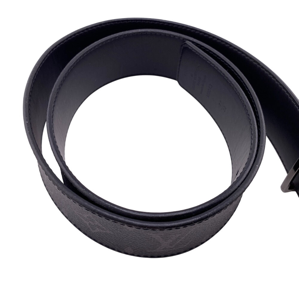 LOUIS VUITTON belt M9043 leather black Saintur Monogram Eclipse LV initials mens 80/32 Used Authentic