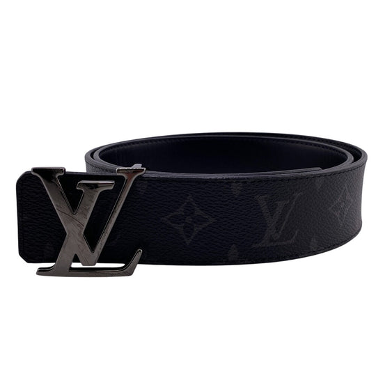 LOUIS VUITTON belt M9043 leather black Saintur Monogram Eclipse LV initials mens 80/32 Used Authentic