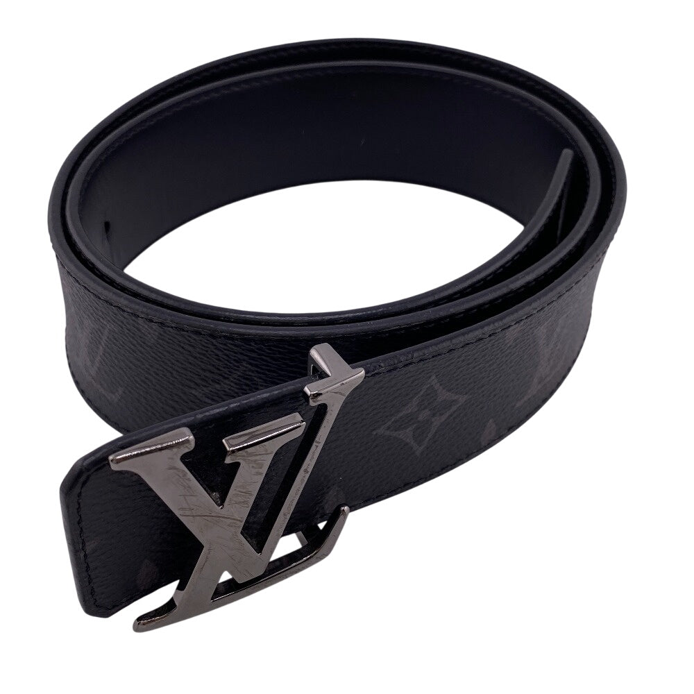 LOUIS VUITTON belt M9043 leather black Saintur Monogram Eclipse LV initials mens 80/32 Used Authentic