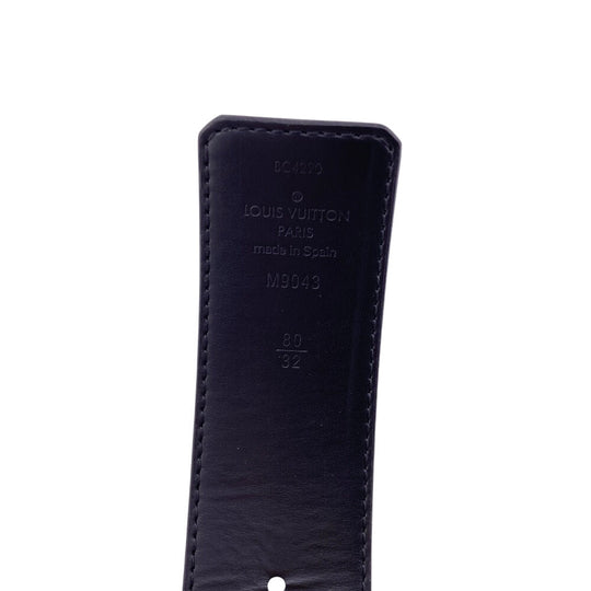 LOUIS VUITTON belt M9043 leather black Saintur Monogram Eclipse LV initials mens 80/32 Used Authentic