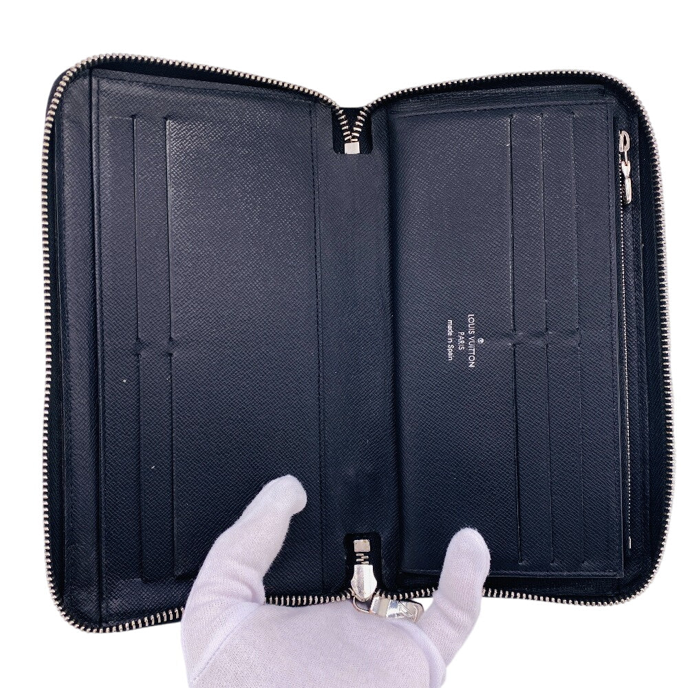 LOUIS VUITTON Long Wallet Purse M30056 leather black Taiga Zippy Organizer mens(Unisex) Used Authentic