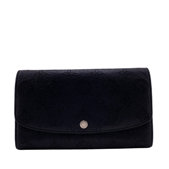 LOUIS VUITTON Long Wallet Purse M60143 leather black Portefeuille Mahina Iris Women Used Authentic