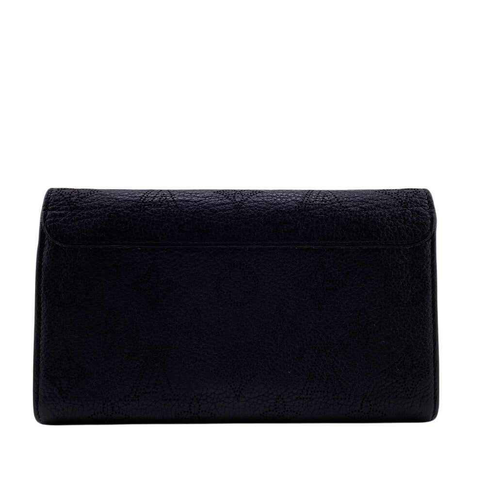 LOUIS VUITTON Long Wallet Purse M60143 leather black Portefeuille Mahina Iris Women Used Authentic