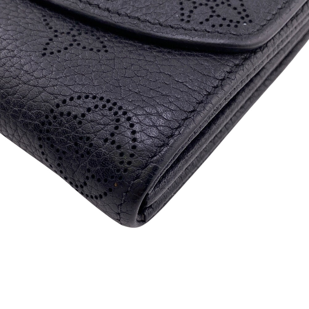 LOUIS VUITTON Long Wallet Purse M60143 leather black Portefeuille Mahina Iris Women Used Authentic