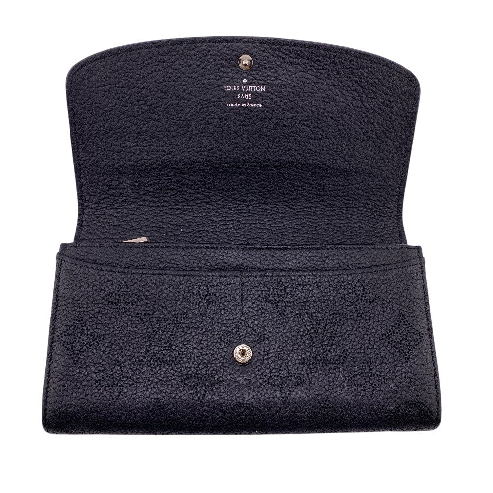 LOUIS VUITTON Long Wallet Purse M60143 leather black Portefeuille Mahina Iris Women Used Authentic