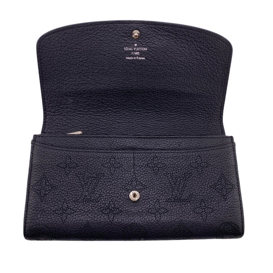 LOUIS VUITTON Long Wallet Purse M60143 leather black Portefeuille Mahina Iris Women Used Authentic