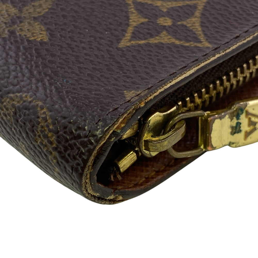 LOUIS VUITTON Long Wallet Purse M61727 leather Brown Monogram Porto Monezup(Unisex) Used Authentic