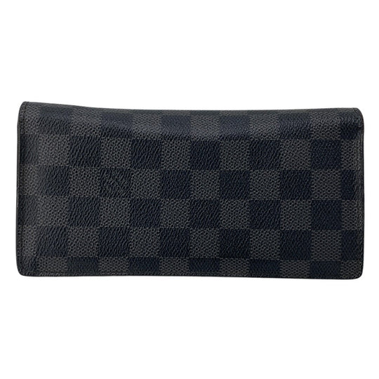 LOUIS VUITTON Long Wallet Purse N62665 leather black Damier Braza Portefeuille(Unisex) Used Authentic