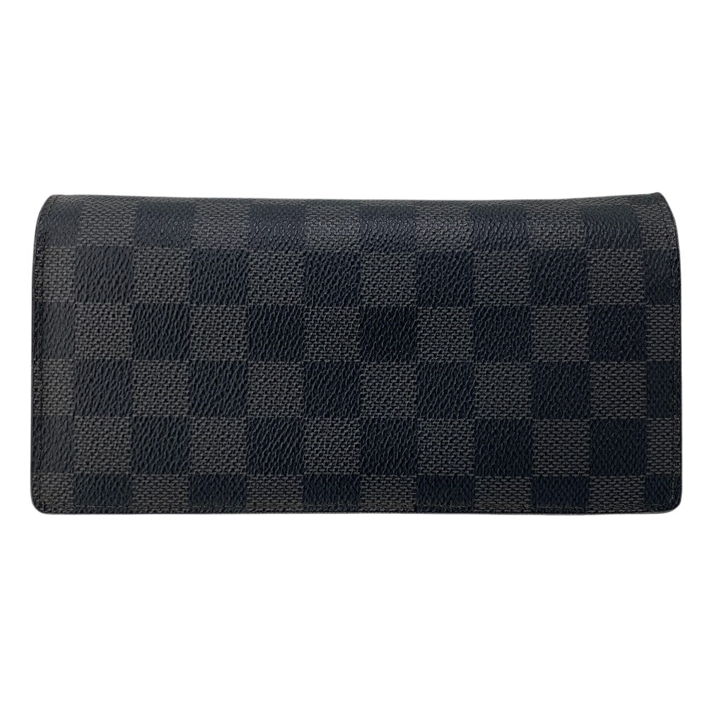 LOUIS VUITTON Long Wallet Purse N62665 leather black Damier Braza Portefeuille(Unisex) Used Authentic