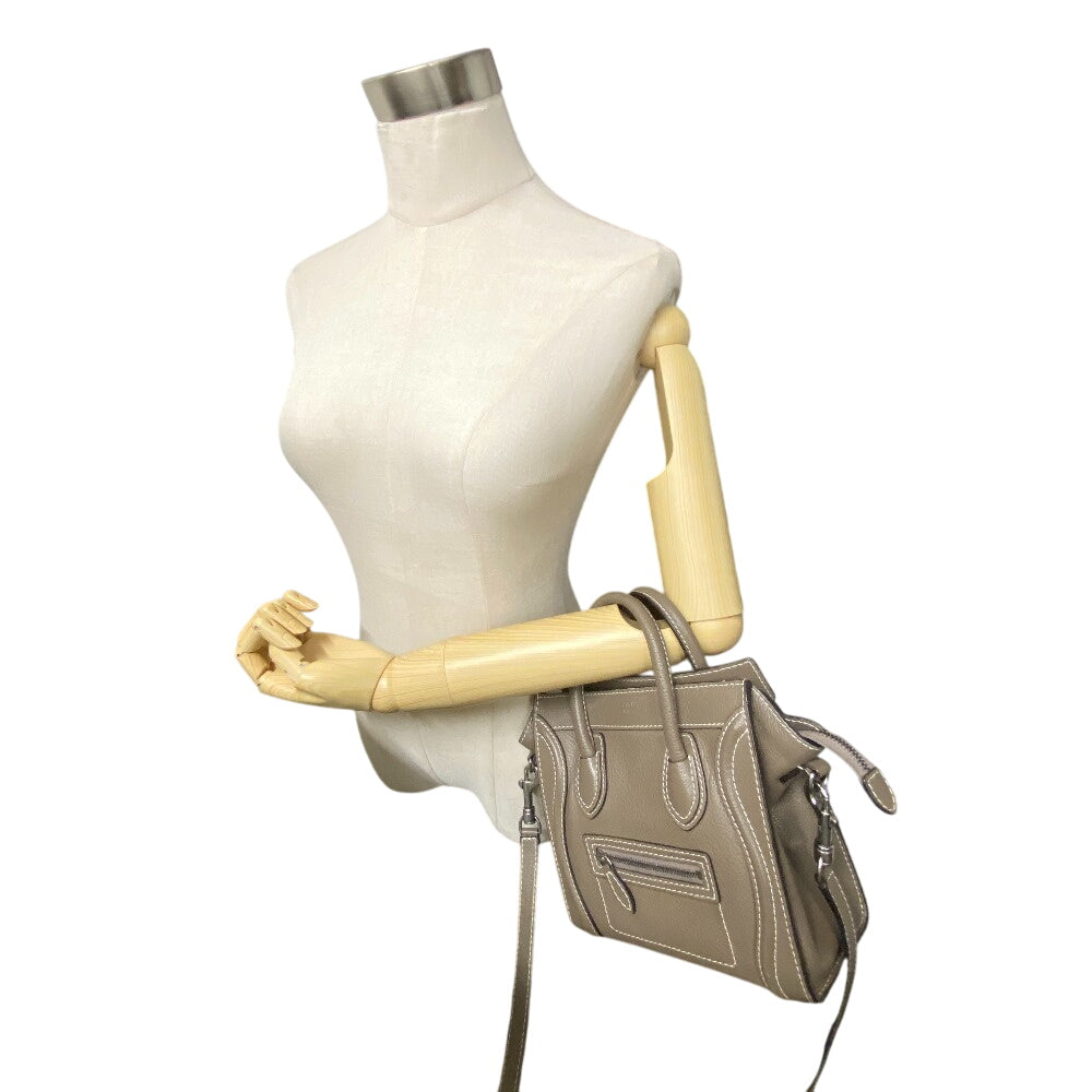 CELINE Handbag leather Gurege 2WAY Luggage nano shopper Women Used Authentic