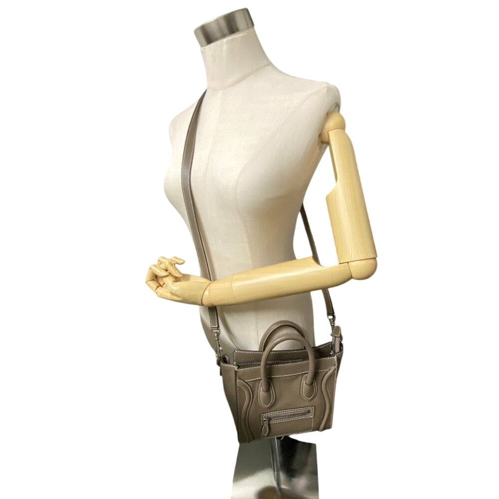CELINE Handbag leather Gurege 2WAY Luggage nano shopper Women Used Authentic