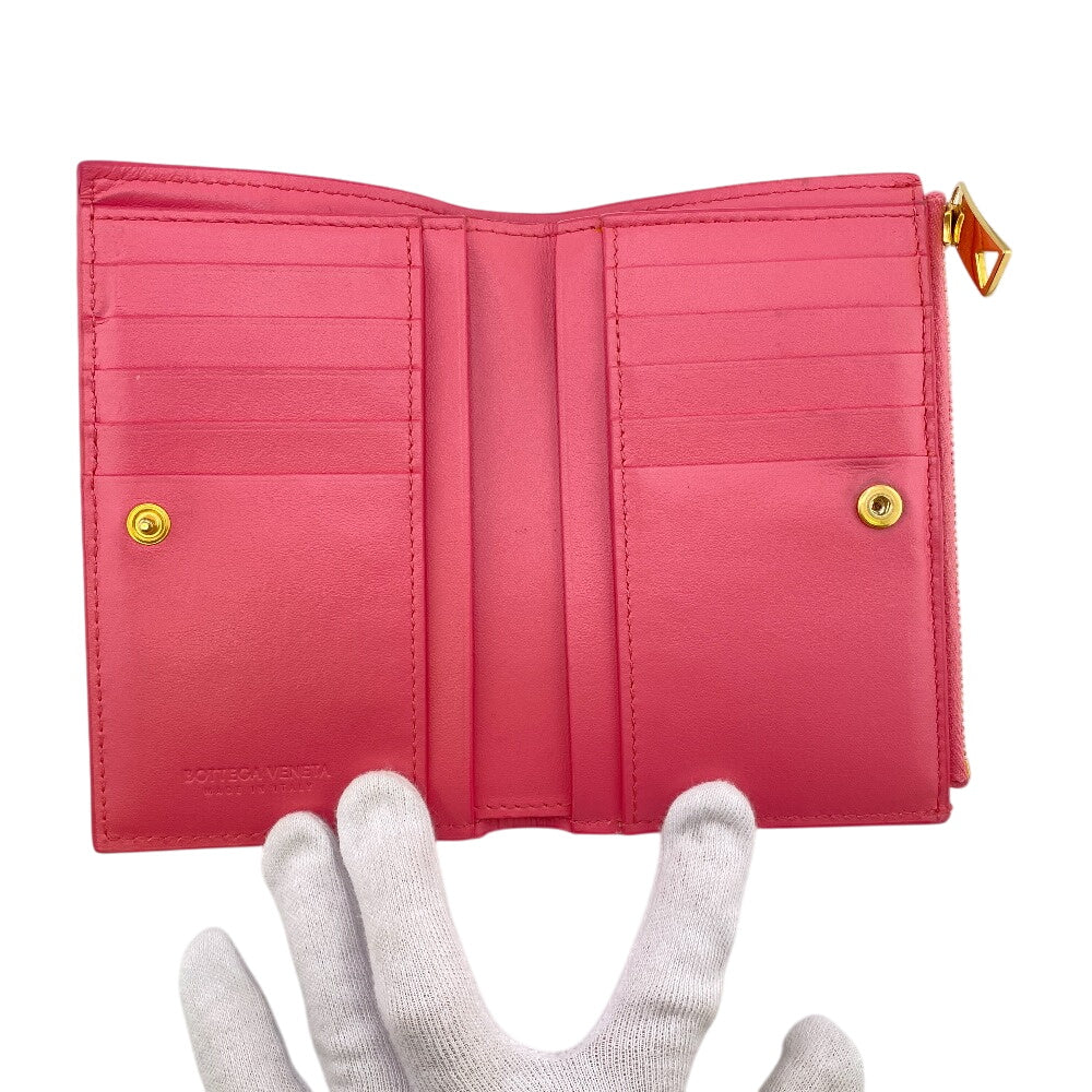 BOTTEGAVENETA Bifold Wallet leather pink cassette medium Women Used Authentic