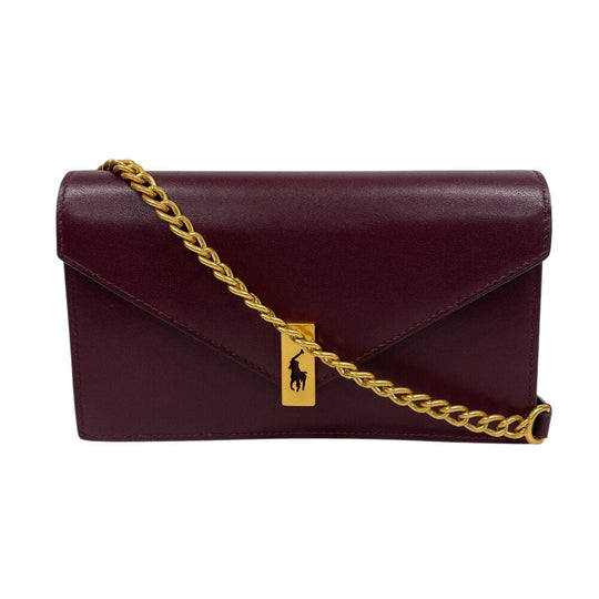 POLO RALPH LAUREN Shoulder Bag leather wine-red Chain wallet Polo ID Women Used Authentic