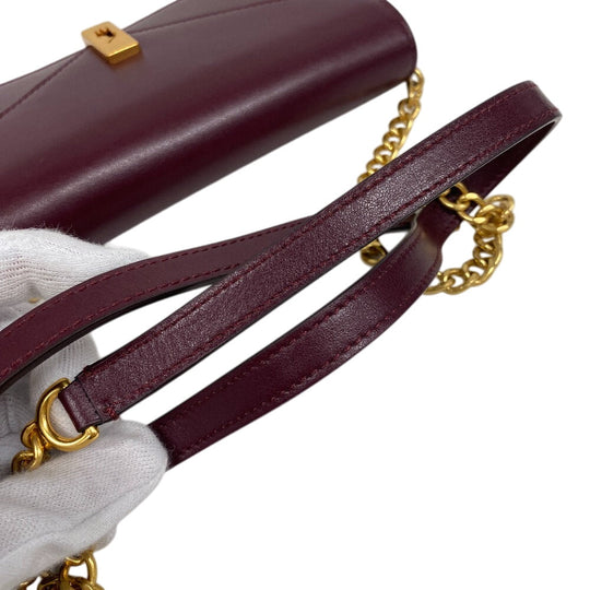 POLO RALPH LAUREN Shoulder Bag leather wine-red Chain wallet Polo ID Women Used Authentic