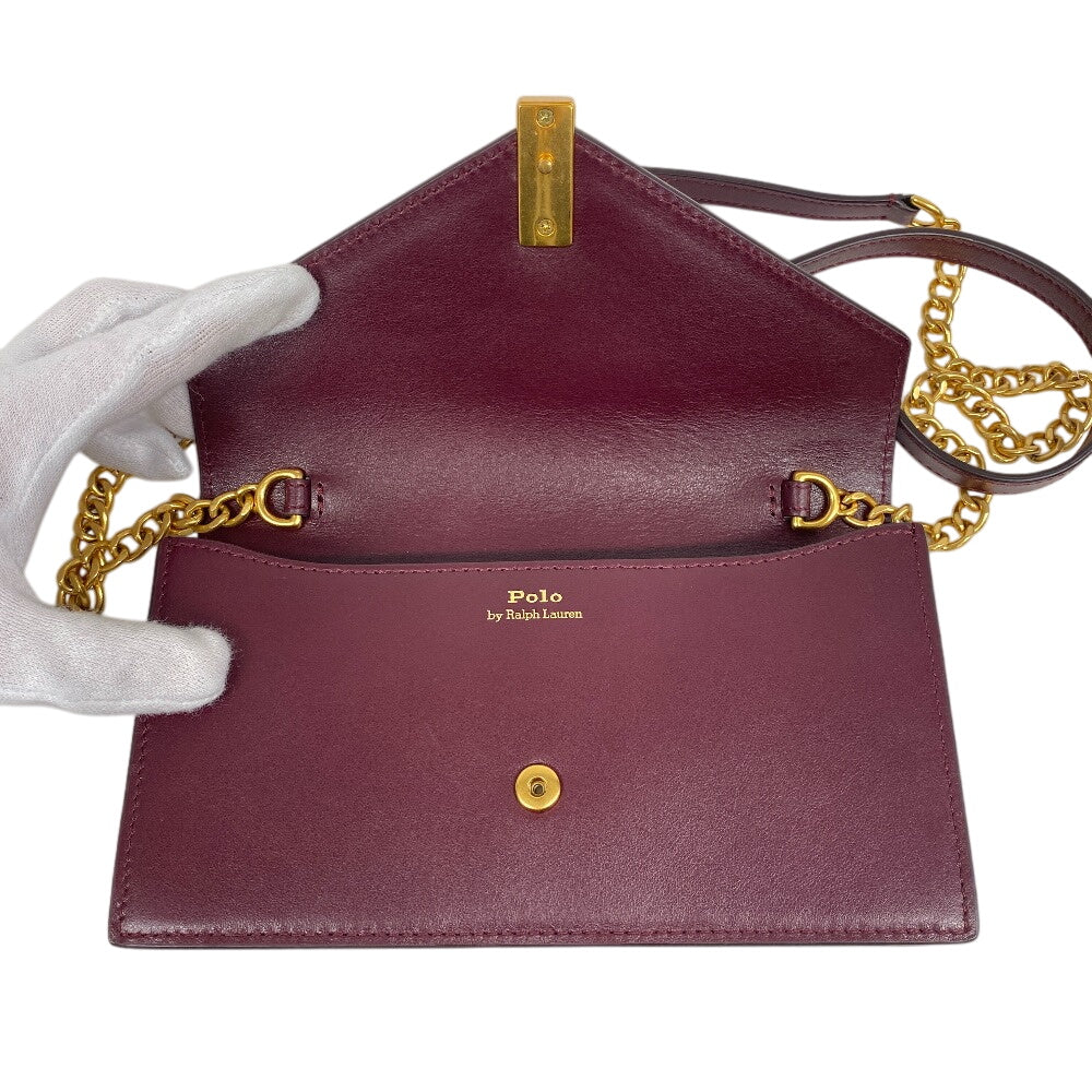 POLO RALPH LAUREN Shoulder Bag leather wine-red Chain wallet Polo ID Women Used Authentic