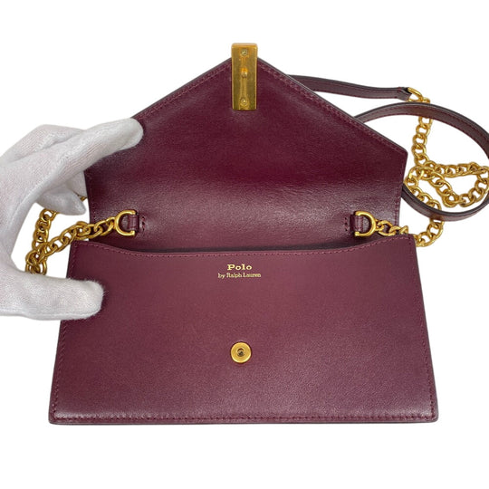POLO RALPH LAUREN Shoulder Bag leather wine-red Chain wallet Polo ID Women Used Authentic