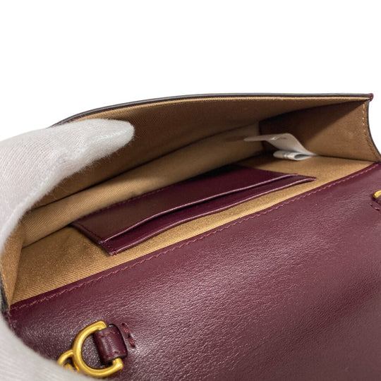 POLO RALPH LAUREN Shoulder Bag leather wine-red Chain wallet Polo ID Women Used Authentic