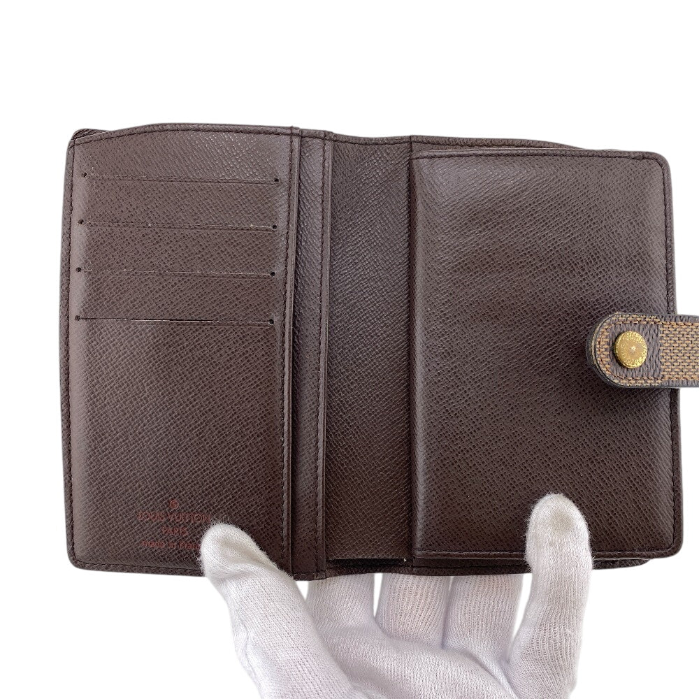 LOUIS VUITTON Bifold Wallet N61674 PVC Brown Gamaguchi Damier Portefeuille Viennoiserie Women Used Authentic