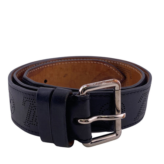 LOUIS VUITTON belt M6931 Monogram Mahina black Perfo Monogram Mahina Saintur mens 90/36 Used Authentic