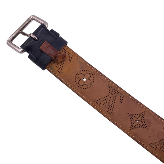 LOUIS VUITTON belt M6931 Monogram Mahina black Perfo Monogram Mahina Saintur mens 90/36 Used Authentic