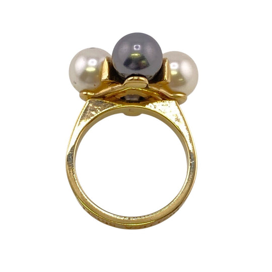 LOUIS VUITTON Ring M67017 Pearl gold LV logo Burg Climb River Women L Used Authentic
