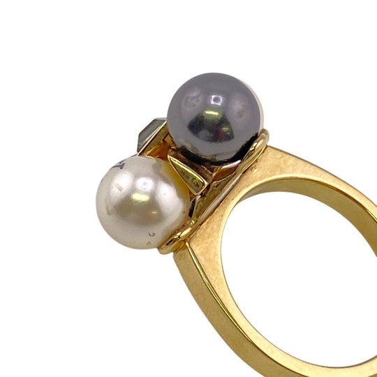 LOUIS VUITTON Ring M67017 Pearl gold LV logo Burg Climb River Women L Used Authentic