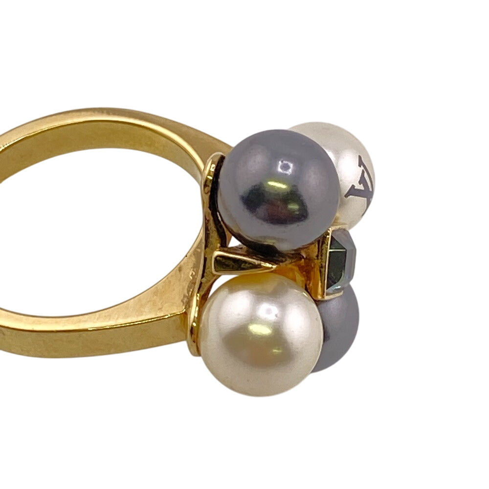 LOUIS VUITTON Ring M67017 Pearl gold LV logo Burg Climb River Women L Used Authentic