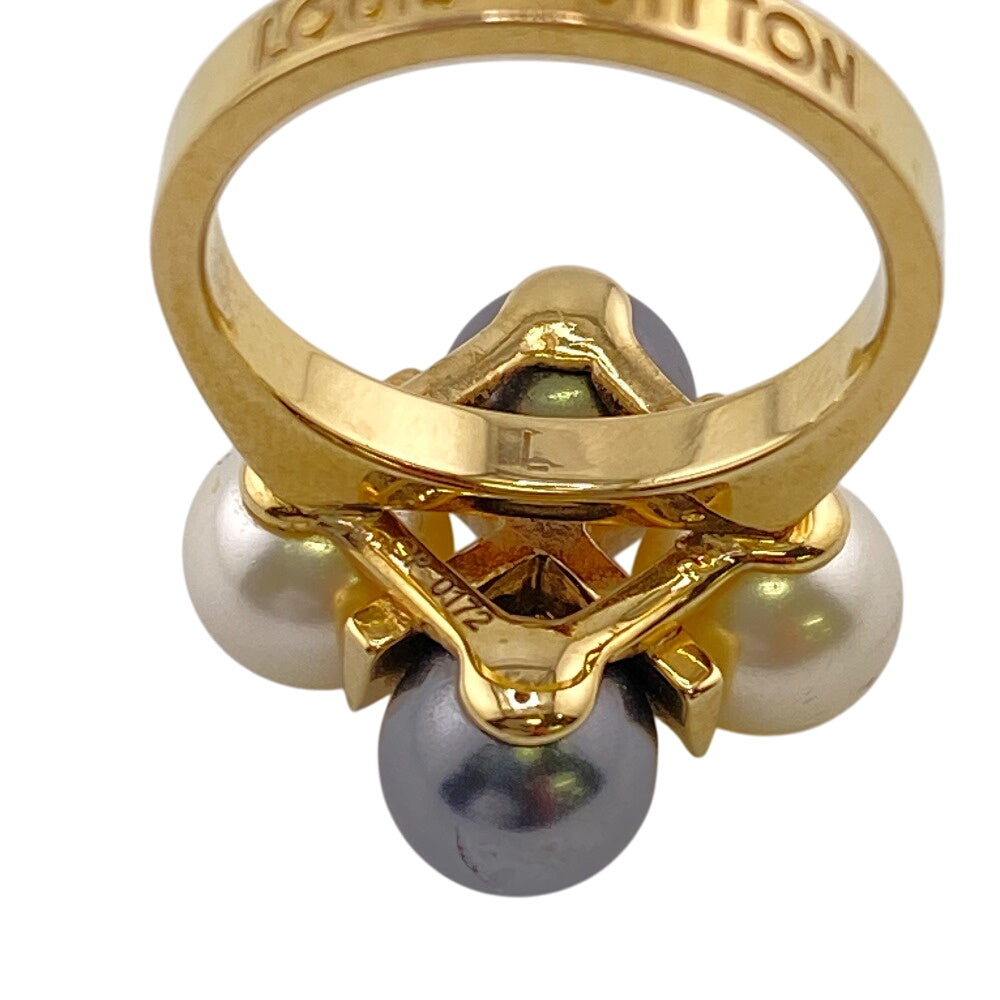 LOUIS VUITTON Ring M67017 Pearl gold LV logo Burg Climb River Women L Used Authentic
