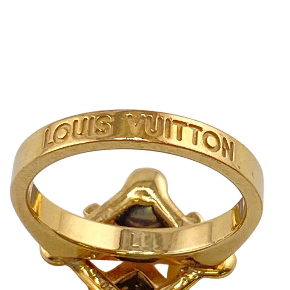 LOUIS VUITTON Ring M67017 Pearl gold LV logo Burg Climb River Women L Used Authentic